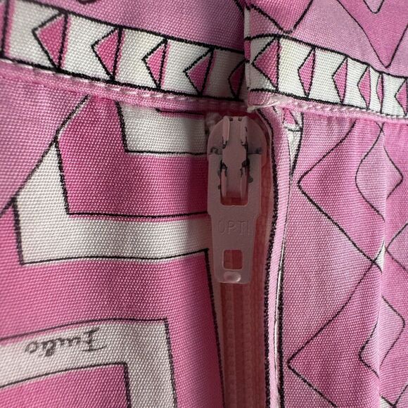 EMILIO PUCCI Silk skirt Zigzag pattern pink Sz US 14 - Picture 5 of 13